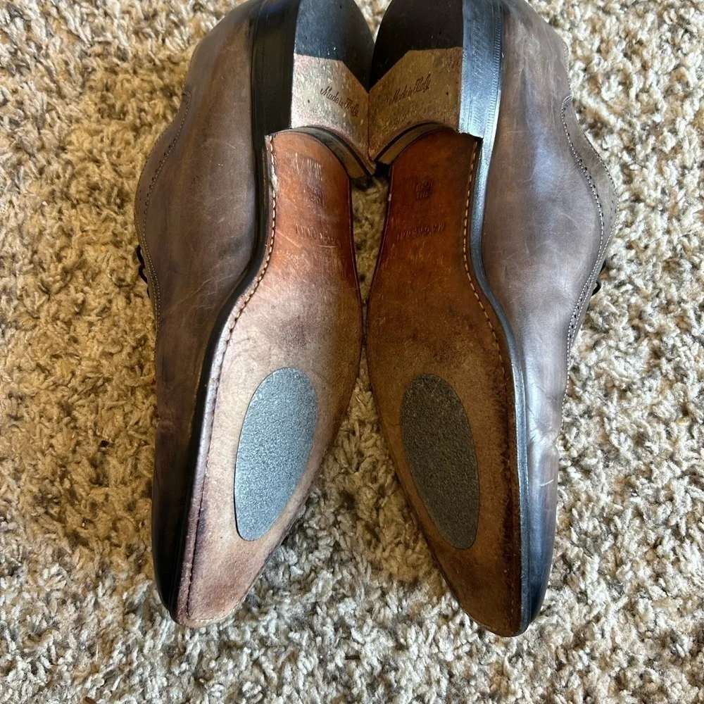 Magnanni Square Toe Grey Brown Leather Dress Shoes Oxford